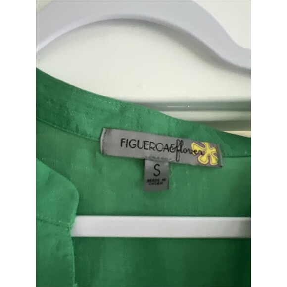 Figueroa and Flower Top Womens Green Small Lightweight Mid Sleeve Blouse Eyelet - Picture 2 of 7